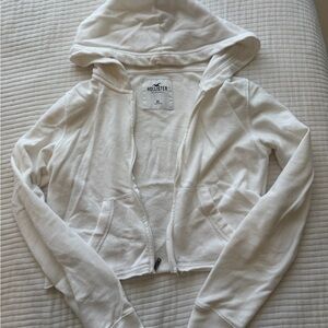 Hollister Women's Cream Zip-Up Hoodie